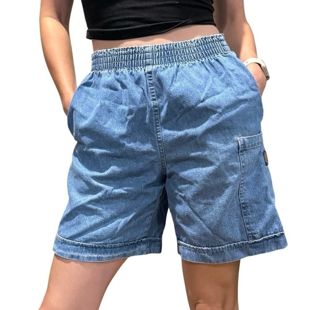 VTG Cherokee 80s Blue Denim High Waist Mom Shorts USA Made Elastic Waist Size 6